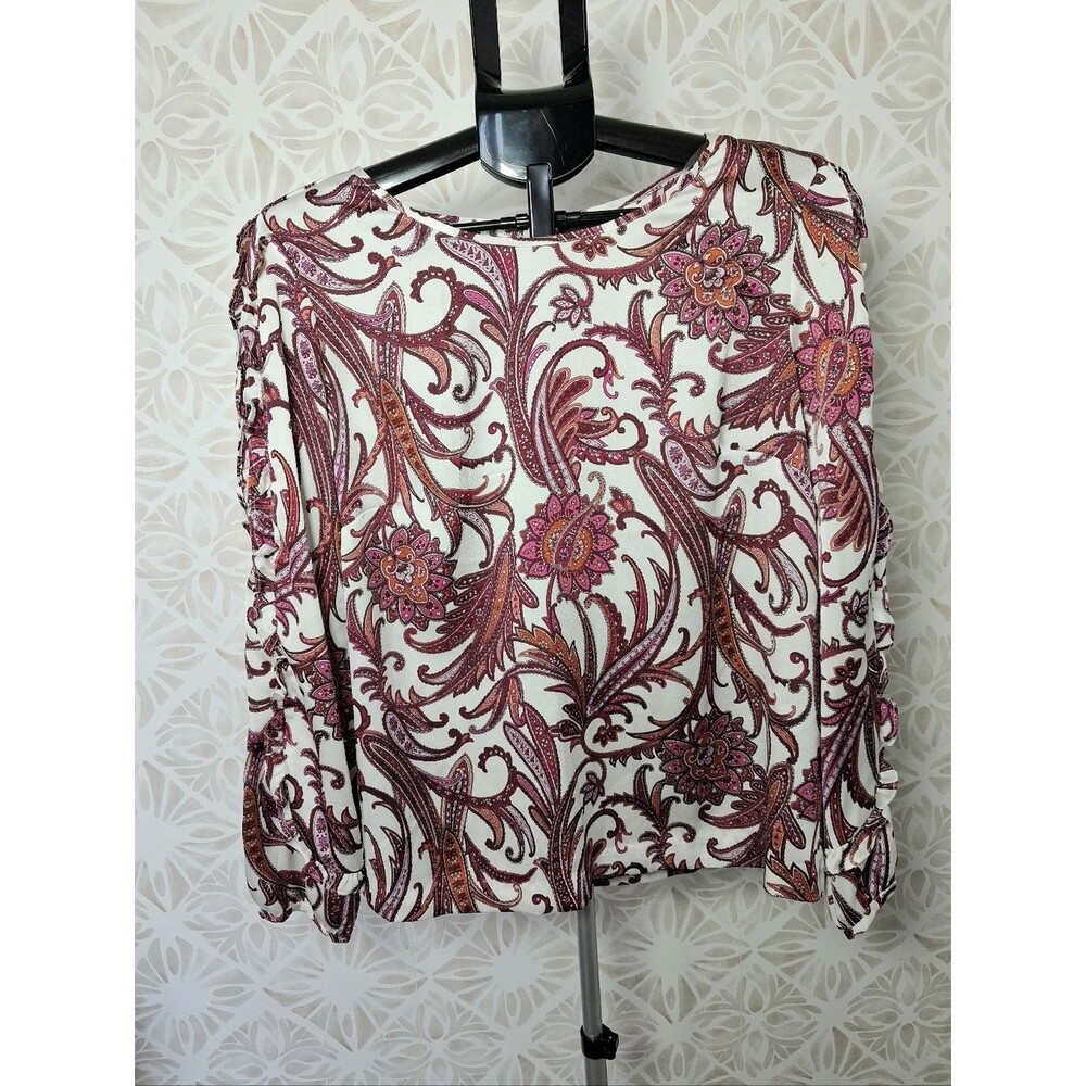Liz Claiborne Blouse with Pink & Brown Paisley Ruffled Accents
